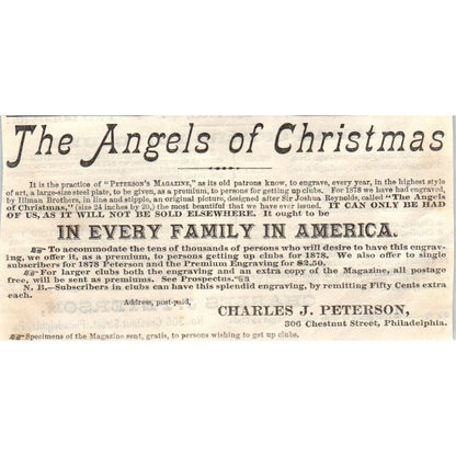 1878 Peterson's Ad - The Angels of Christmas Charles J Peterson Philadelphia SF2