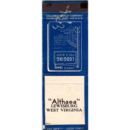 Althea Lewisburg West Virginia Advertising Matchbook Cover SA1-M8