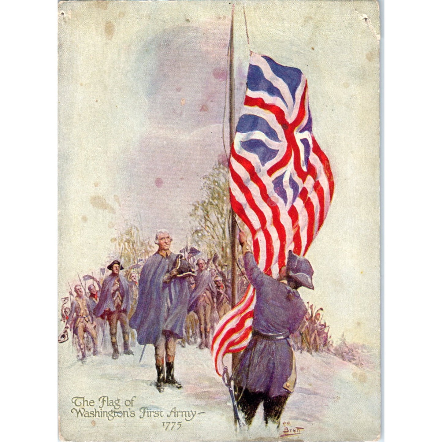 The Flag of Washington's First Army 1916 Brett Lithograph 3.75x5" P2-1