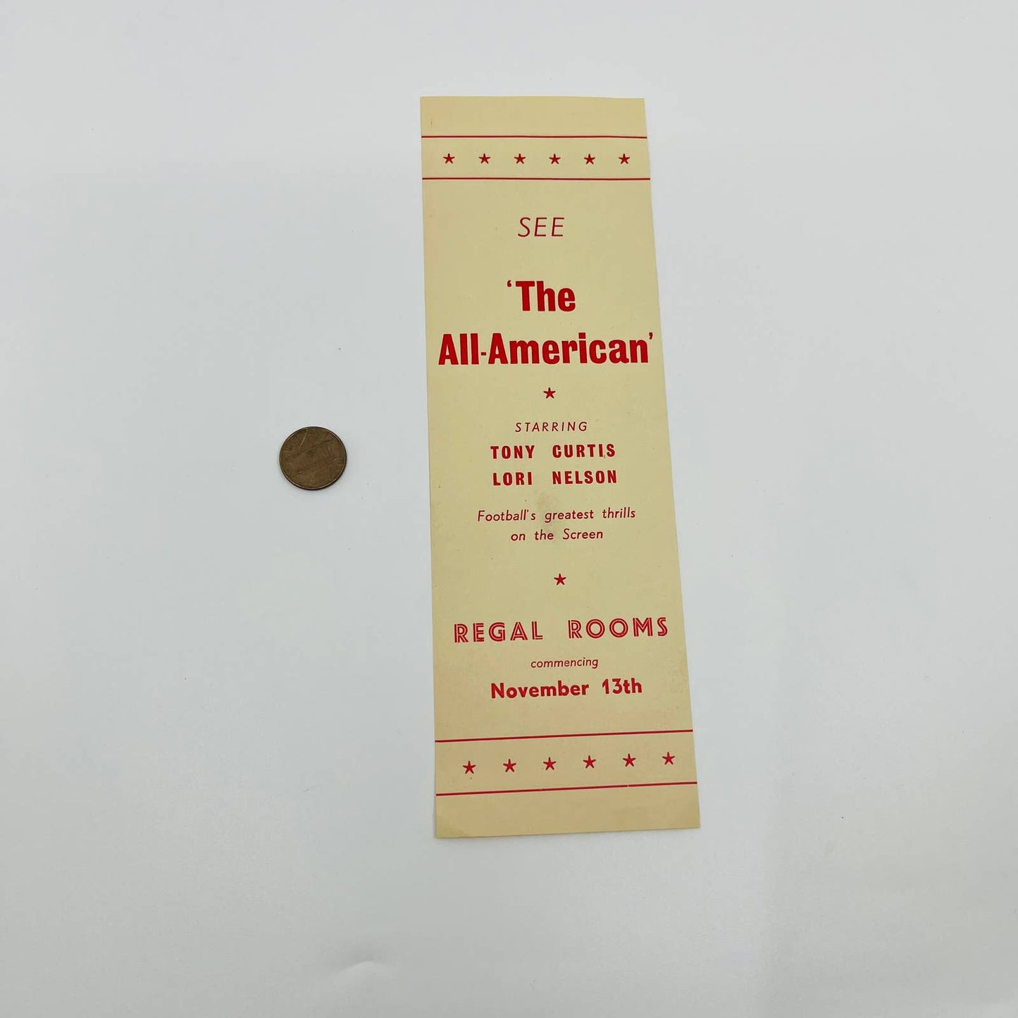 1953 The All American Movie Tony Curtis Advertising Bookmark Flyer SC1