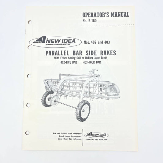 Original 1976 New Idea Operator Manual 402 403 Parallel Bar Side Rakes R-160 TB9