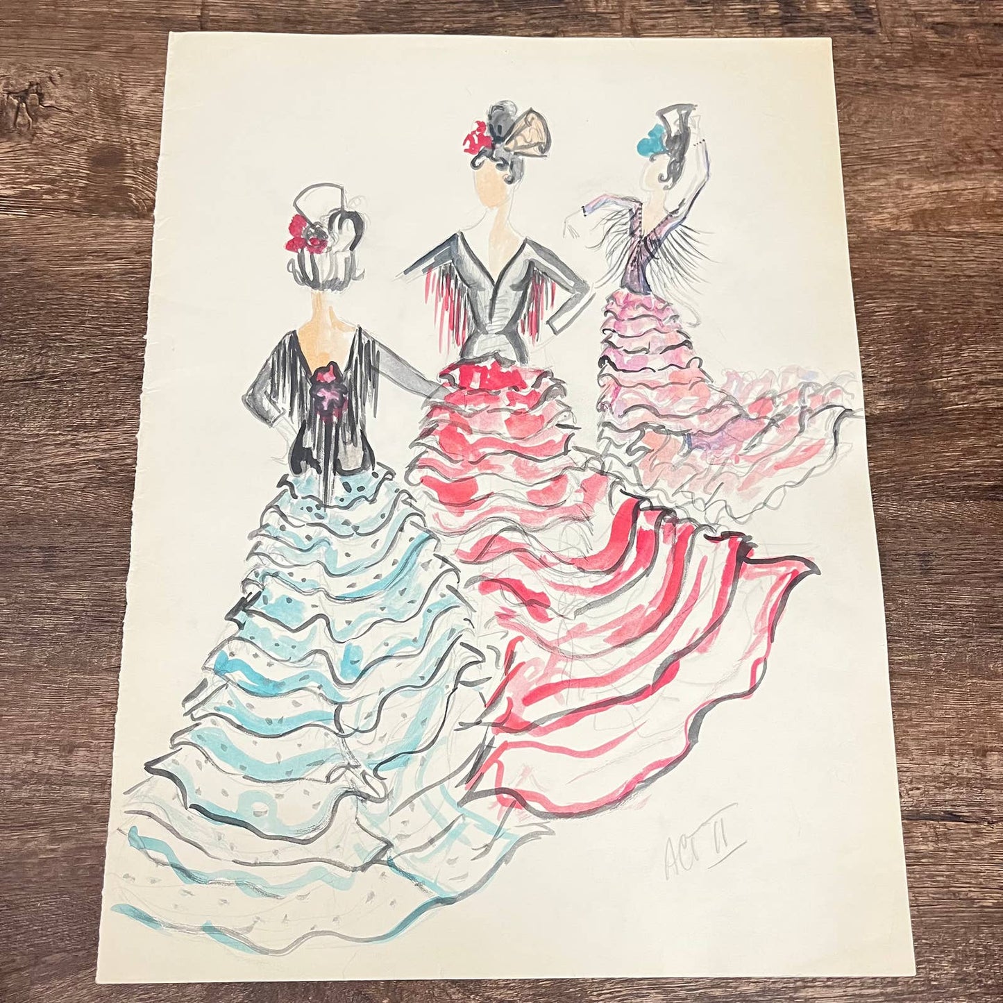 1960s Original LARGE Fashion Flamenco Illustrations By Edmund Dantez FL1