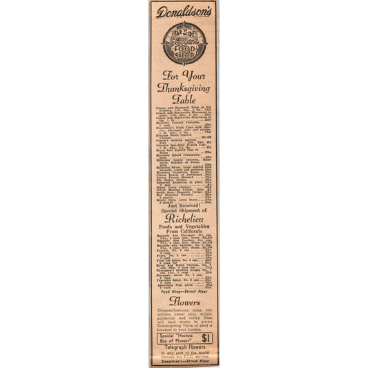 1935 Minneapolis Journal Newspaper Ad Donaldson's Food Shop Thanksgiving FL5-4