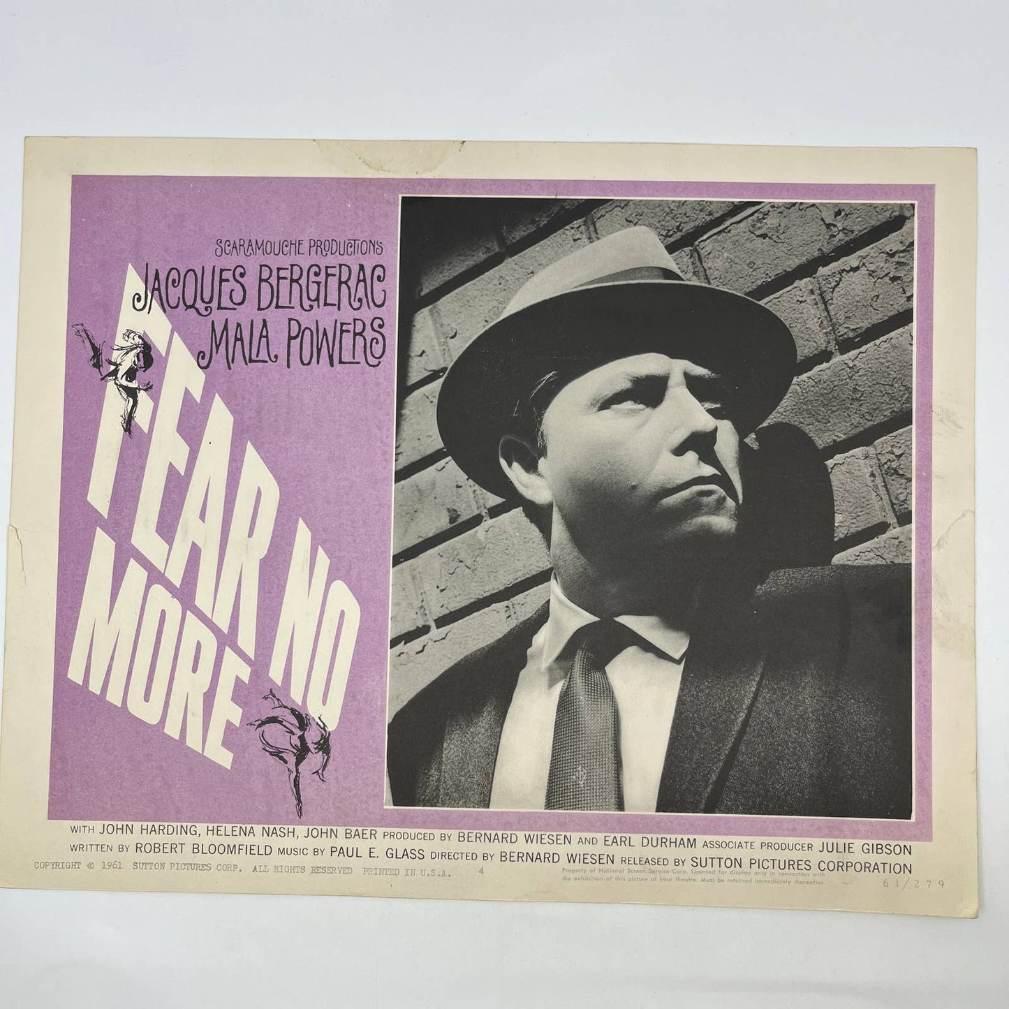 1961 Fear No More Jacques Bergerac Malia Powers #2 Lobby Card FL4