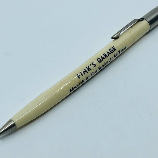 Celluloid Cream Mechanical Pencil FINK’S GARAGE Mechanic Elkhorn WI SB3