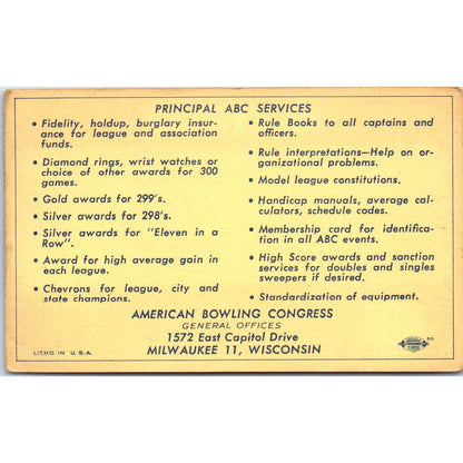 1952 American Bowling Congress Milwaukee Card Intercity 875 Travelling SE5-44