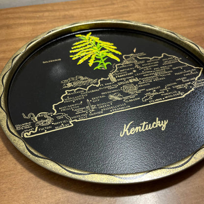 Vintage Black & Gold Metal State Souvenir Plate Tray Kentucky Goldenrod 11” TG7