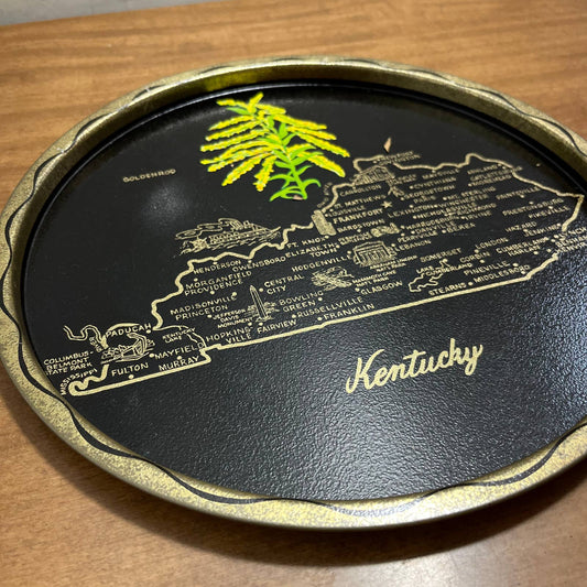 Vintage Black & Gold Metal State Souvenir Plate Tray Kentucky Goldenrod 11” TG7