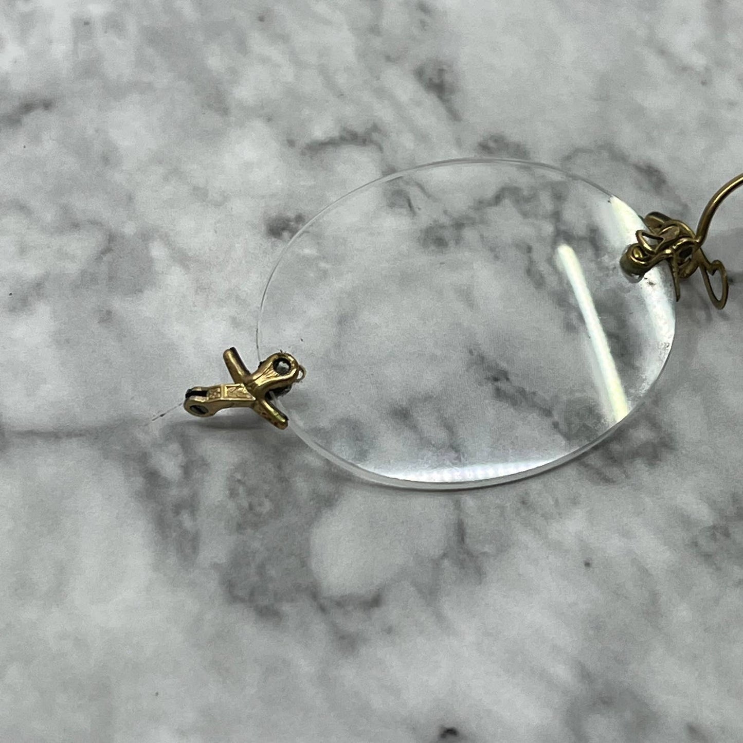 Antique Pince Nez Rimless Armless Gold Filled Eyeglasses w/ Case SE9