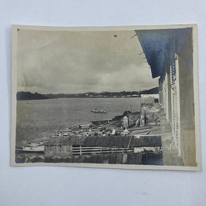 1903 Original Sepia Photograph Boats at the Docks of Tuxpam River Mexico AC7