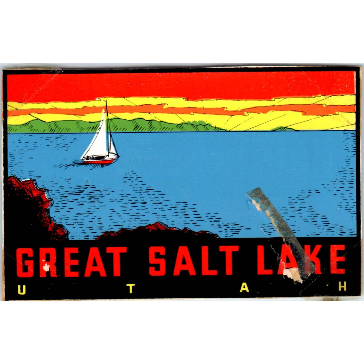 1960s Great Salt Lake Utah Souvenir Decal Sticker 2.5x4" SE5