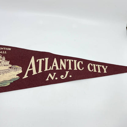 1940s Atlantic City NJ Convention Hall Maroon Souvenir Felt Pennant 25” TF5