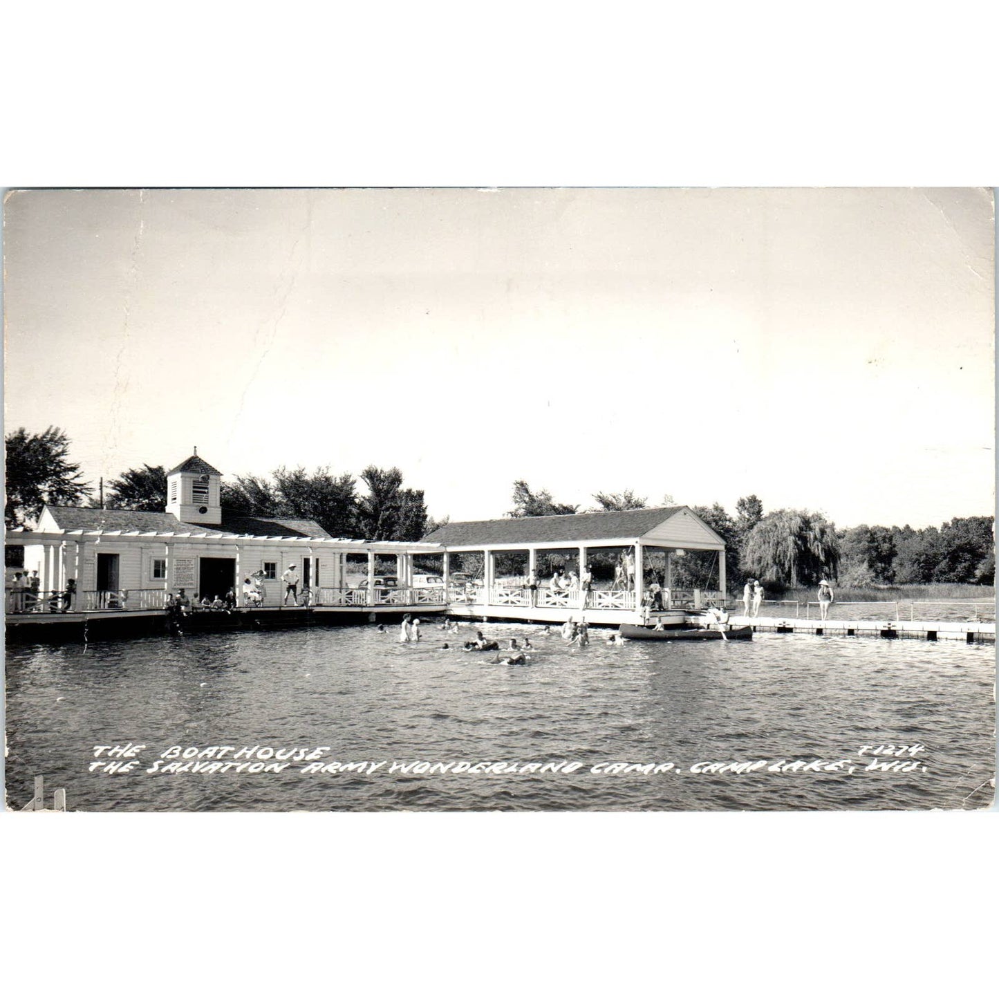Salvation Army Camp Wonderland Boathouse Camp Lake WI 1952 RPPC Postcard TJ9-P3