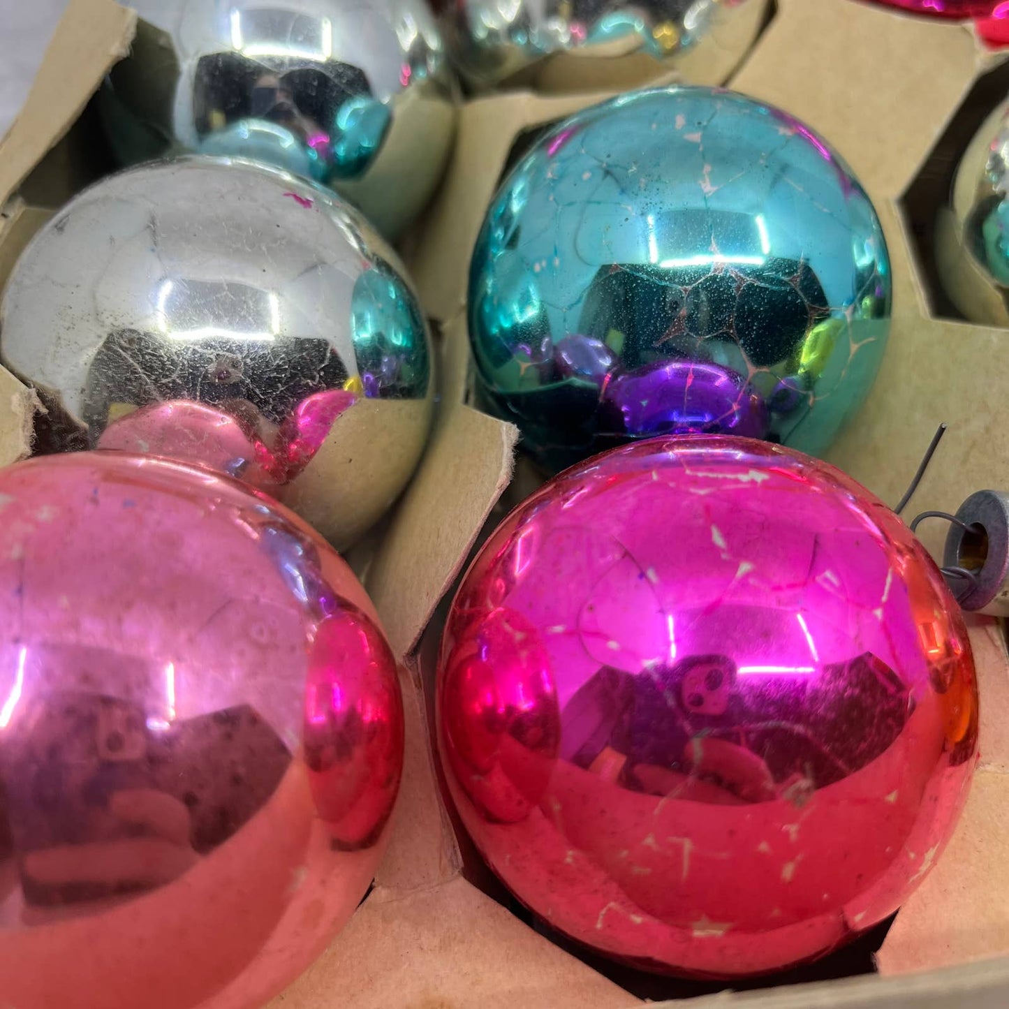 Woolworths MCM Set of 24 Mercury Glass Christmas Ball Ornaments Multi Color OT2