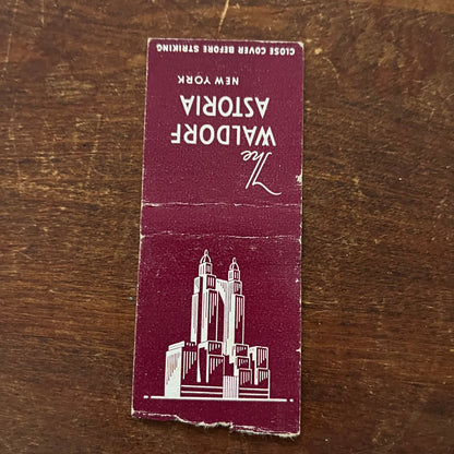 Waldorf Astoria New York Advertising Matchbook Cover SB3-M6