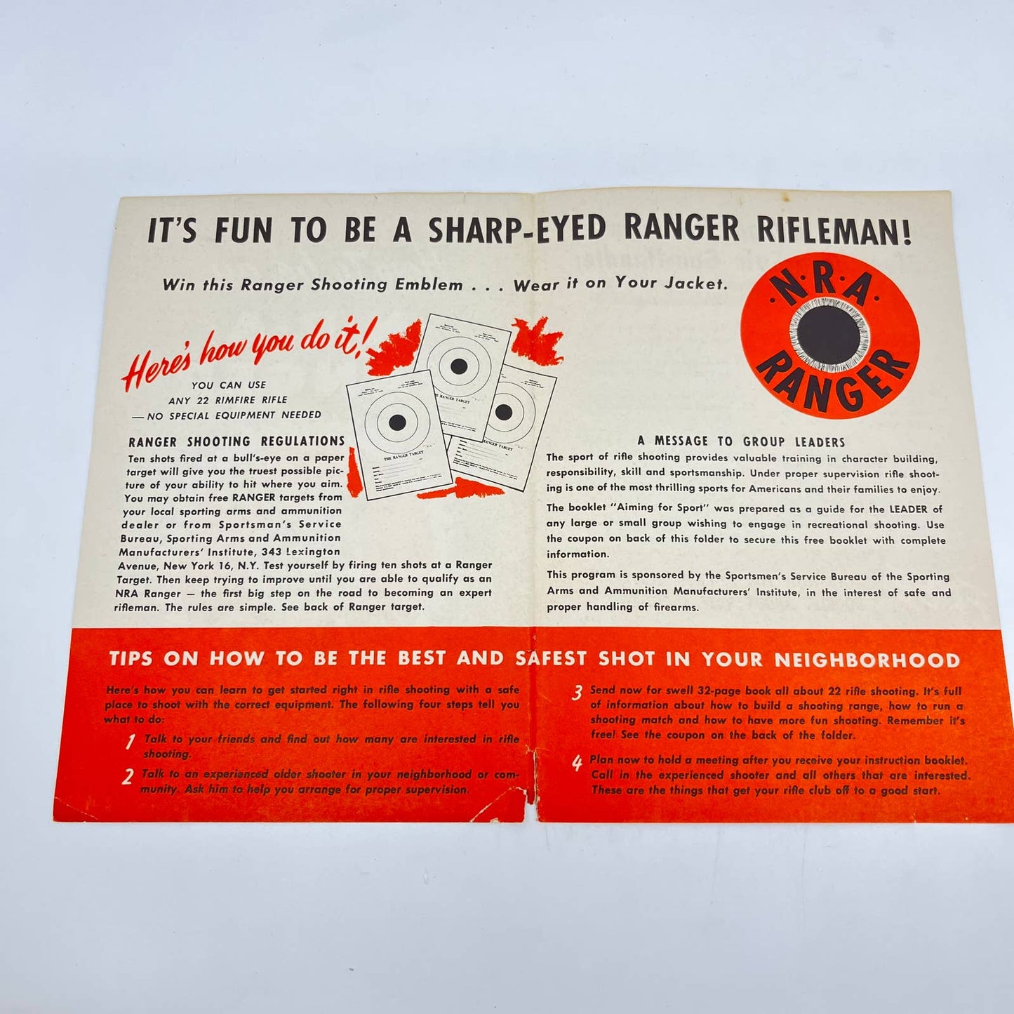1955 How To Be An NRA Ranger Rifleman Pamphlet & Targets UNUSED TC6