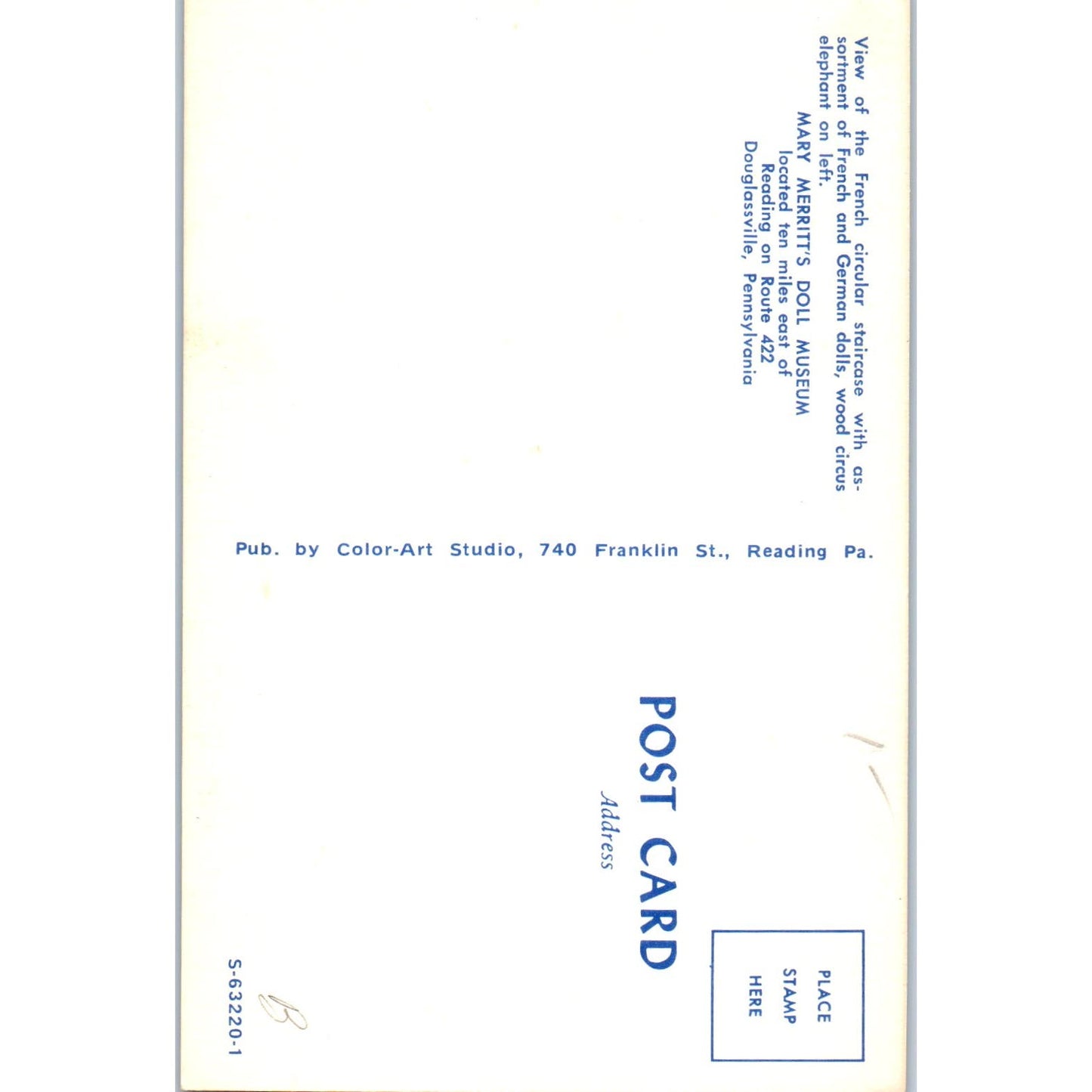 Mary Merritt's Doll Museum French Circular Staircase Original Postcard PB4