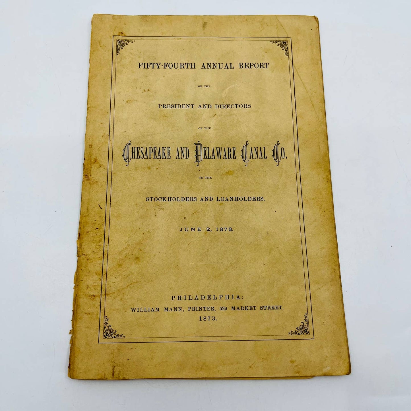 1873 Chesapeake and Delaware Canal Company 54th Annual Report Stockholders AA2