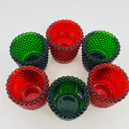 SET OF 6 Red & Green Christmas Holiday Hobnail Glass Votive Candle Holder TD3-2