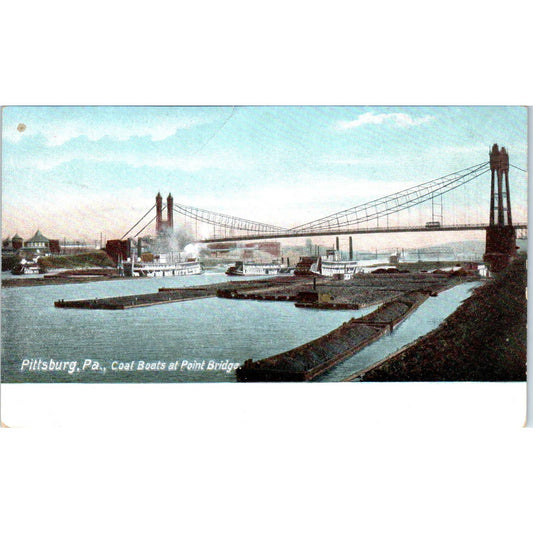 Antique Postcard Coal Boats at Point Bridge Pittsburgh PA TD9-P1