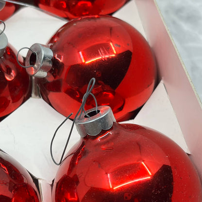 HOLLY 6 Vintage 2 5/8" Mercury Glass Ornaments Original Box Red TJ9