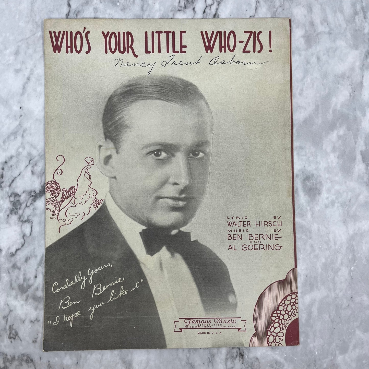 Who’s Your Little Who-Zis! (1931) Sheet Music Walter Hirsch, Ben Bernie V41-2