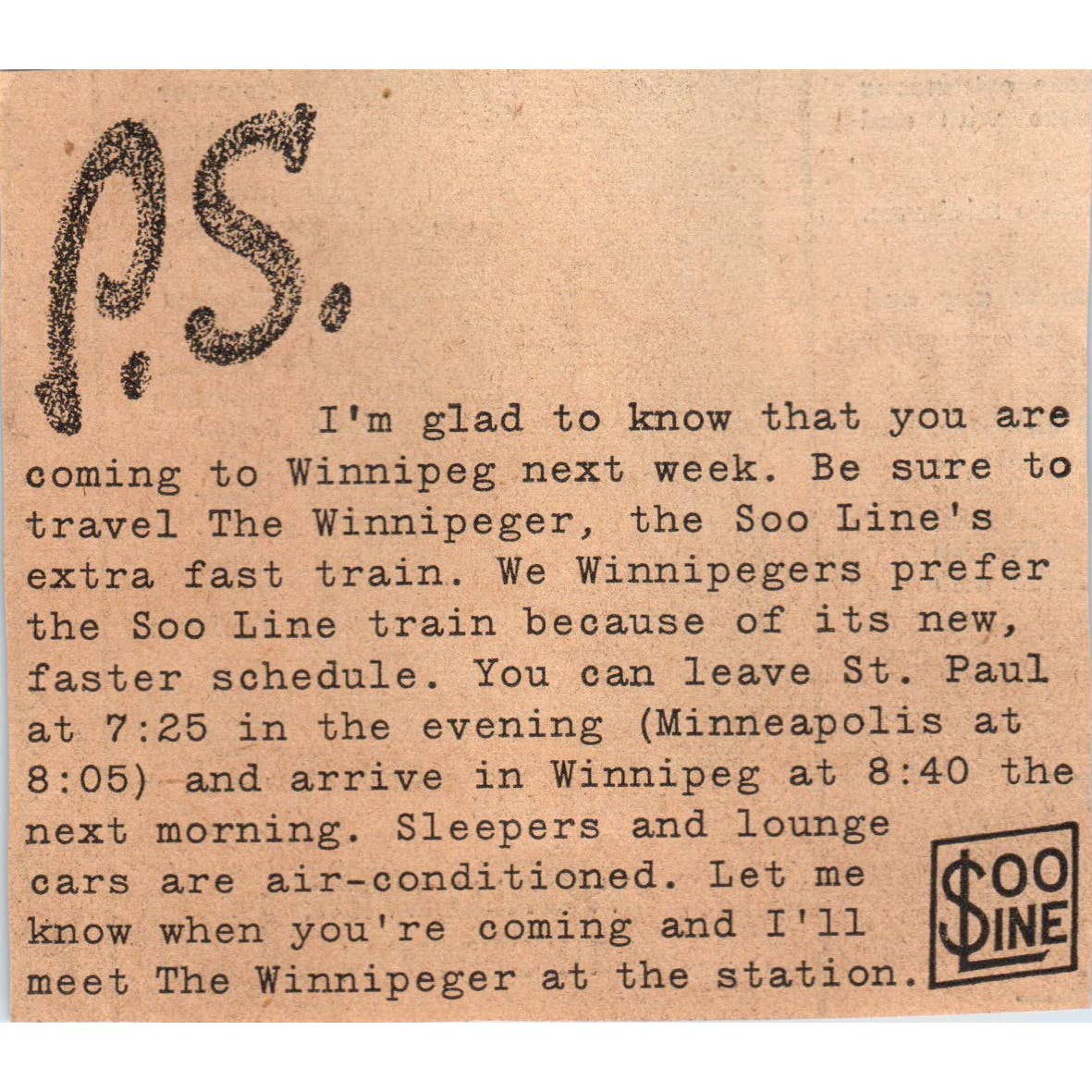 1935 Minneapolis Journal Newspaper Ad Winnipeg Soo Line Railroad FL5-5