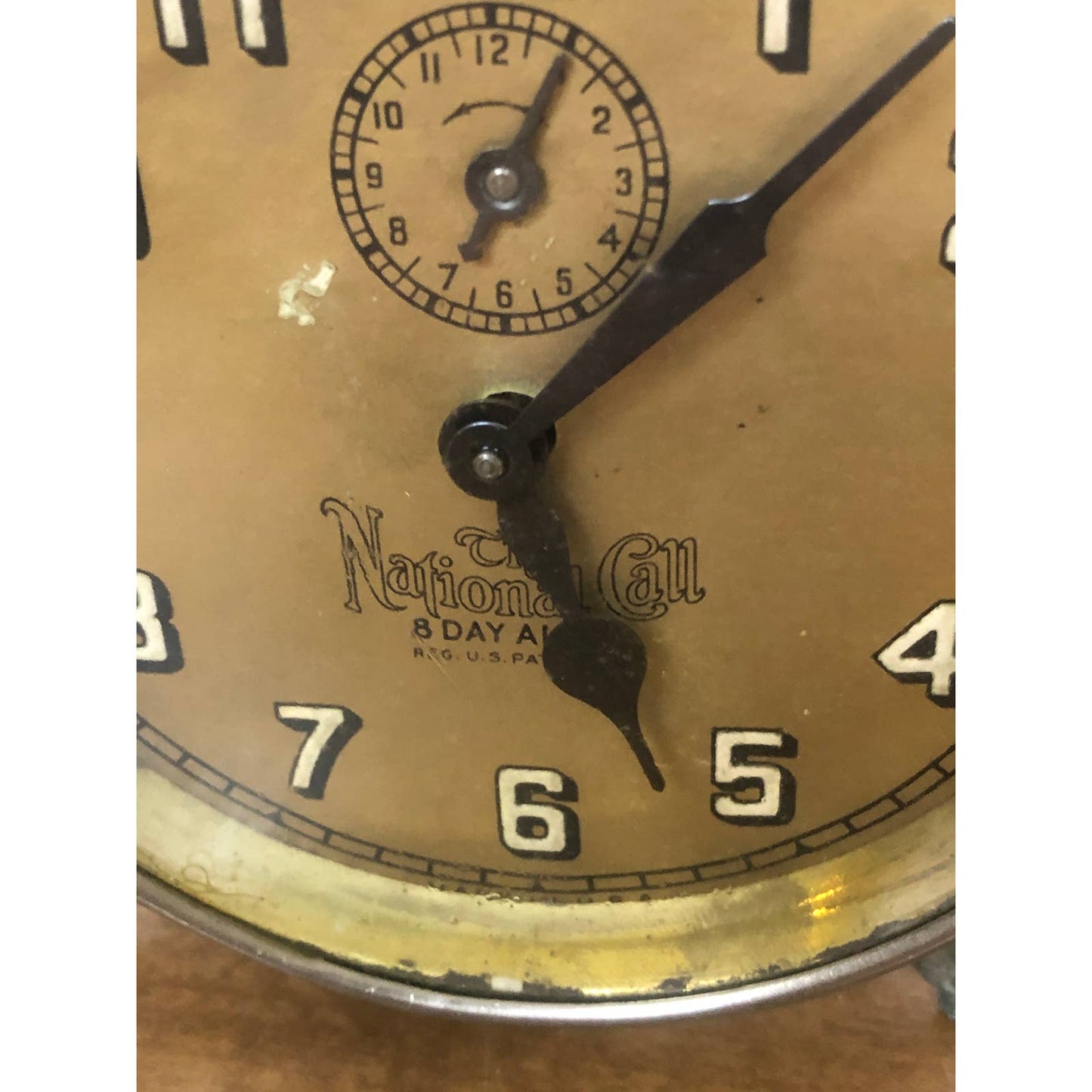 Antique The National Call 8 Day Chrome Wind Up Alarm Clock USA TH4