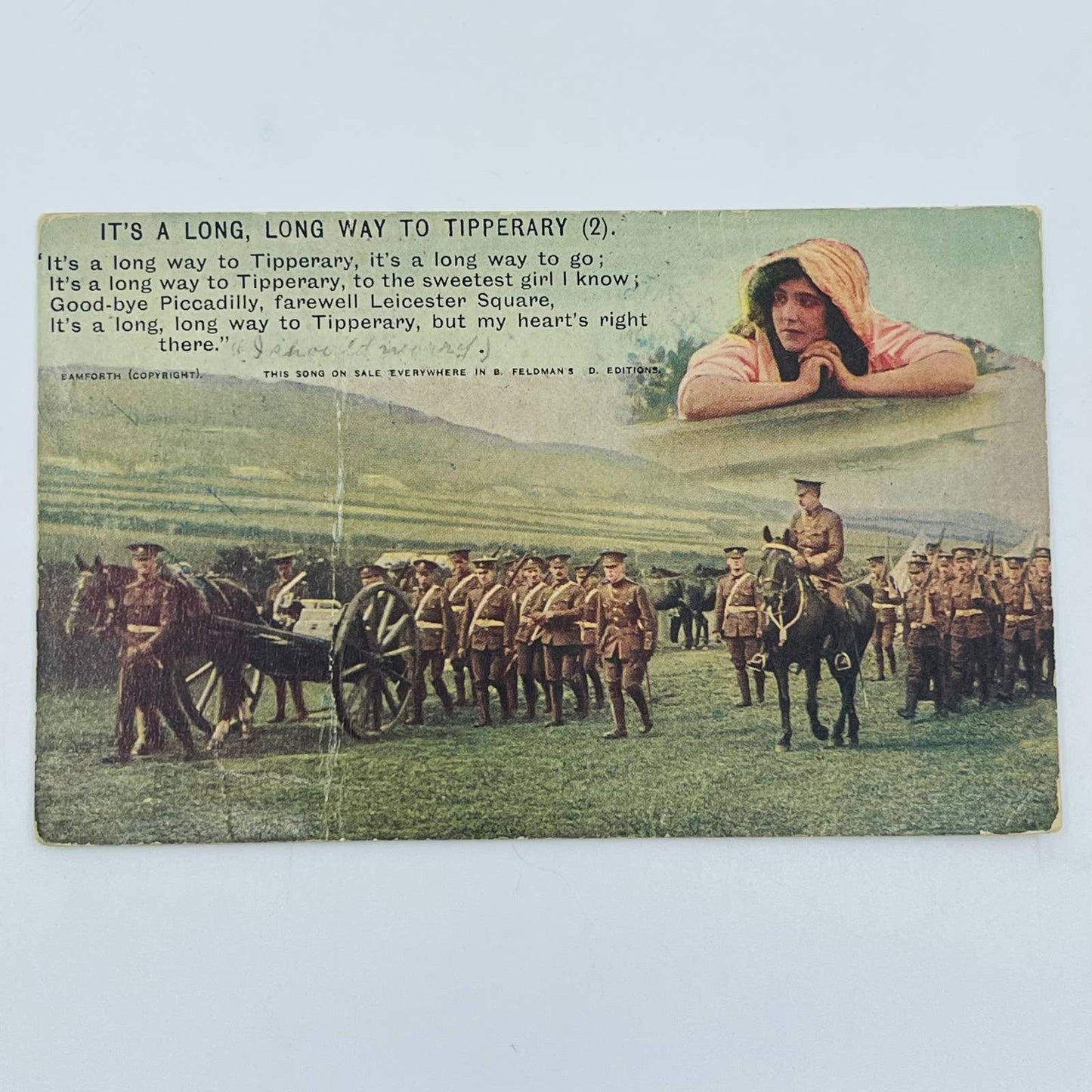 c1918 Postcard WWI Army Artillery Troops Long Way to Tipperary PA9