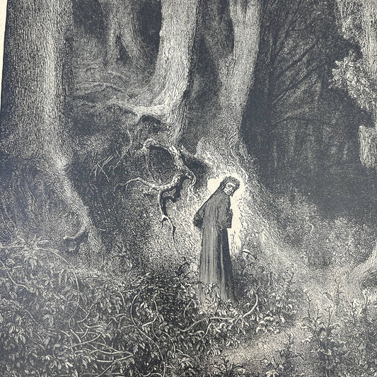 Original 1880s Gustave Dore Engraving Divine Comedy Dante in the Dark Forest FL4