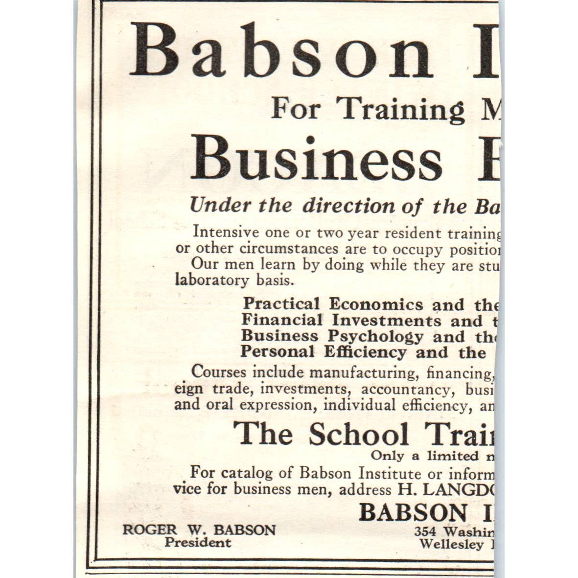 c1920 Harper's Magazine Ad - Beacon School Althea H. Andrew Brookline MA EA3-4