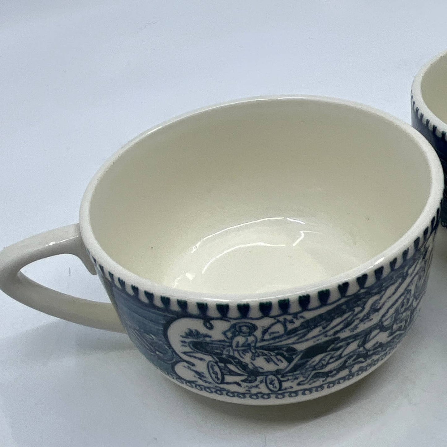 Currier and Ives Royal China Tea Cup Set of 2 Blue Horse Buggy TI3
