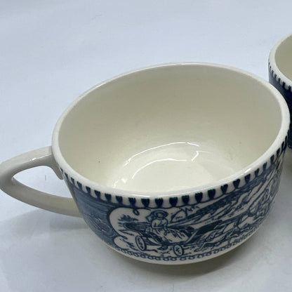 Currier and Ives Royal China Tea Cup Set of 2 Blue Horse Buggy TI3
