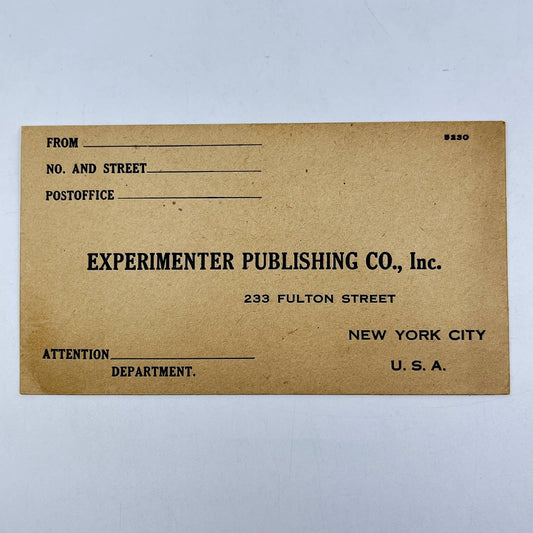 1920s Blank Self Addressed Envelope Experimented Publishing Co Fulton ST NYC AC1