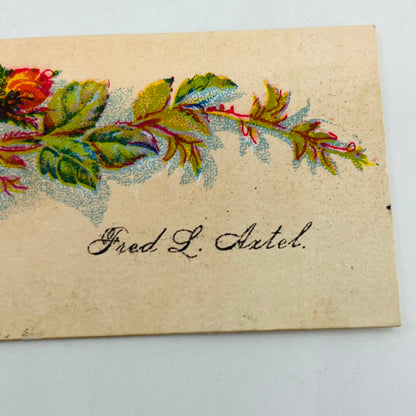 1800s VICTORIAN CALLING CARD LITHO Pink Rose FRED L. AXTEL AA2