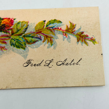 1800s VICTORIAN CALLING CARD LITHO Pink Rose FRED L. AXTEL SAH9-S9