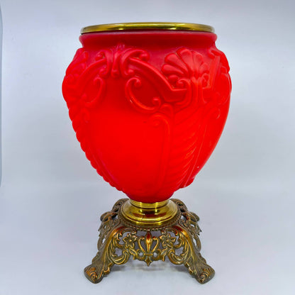 Antique Red Satin Glass and Brass Gone With the Wind Lamp Base LB2