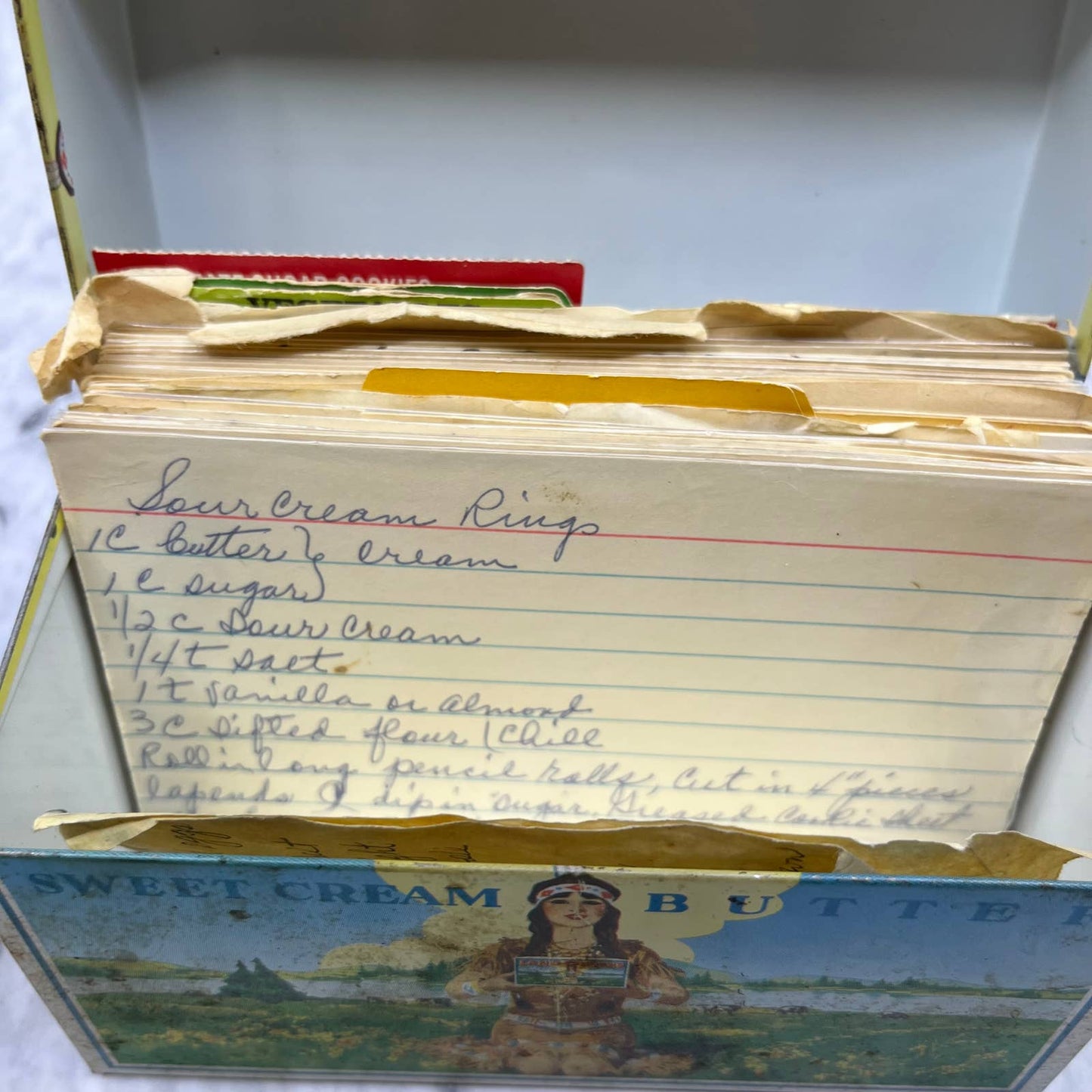 Vintage Land O' Lakes Metal 3x5 Recipe Box Original With Handwritten Recipes TJ4