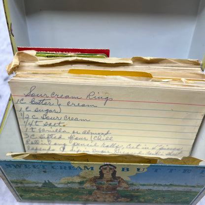Vintage Land O' Lakes Metal 3x5 Recipe Box Original With Handwritten Recipes TJ4