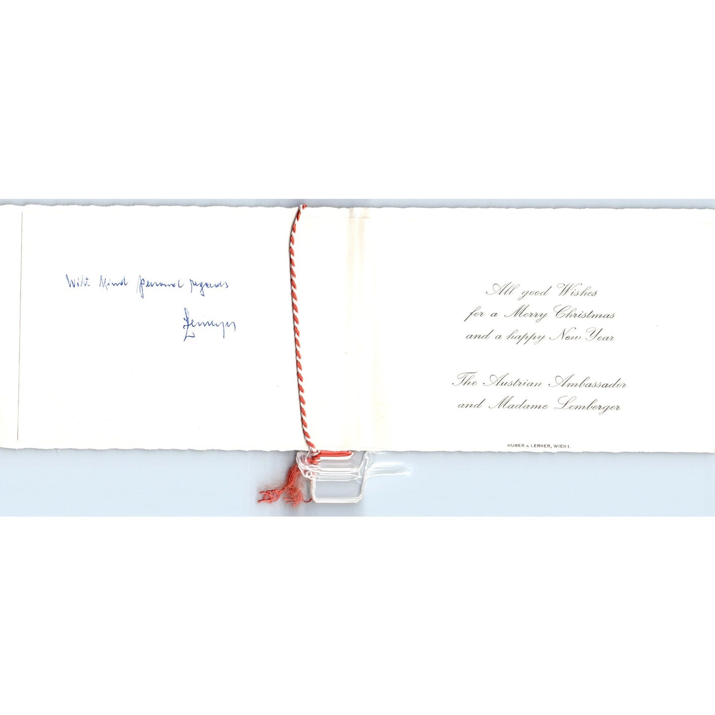 1960s Christmas Card from The Austrian Ambassador & Madame Lemberger B15