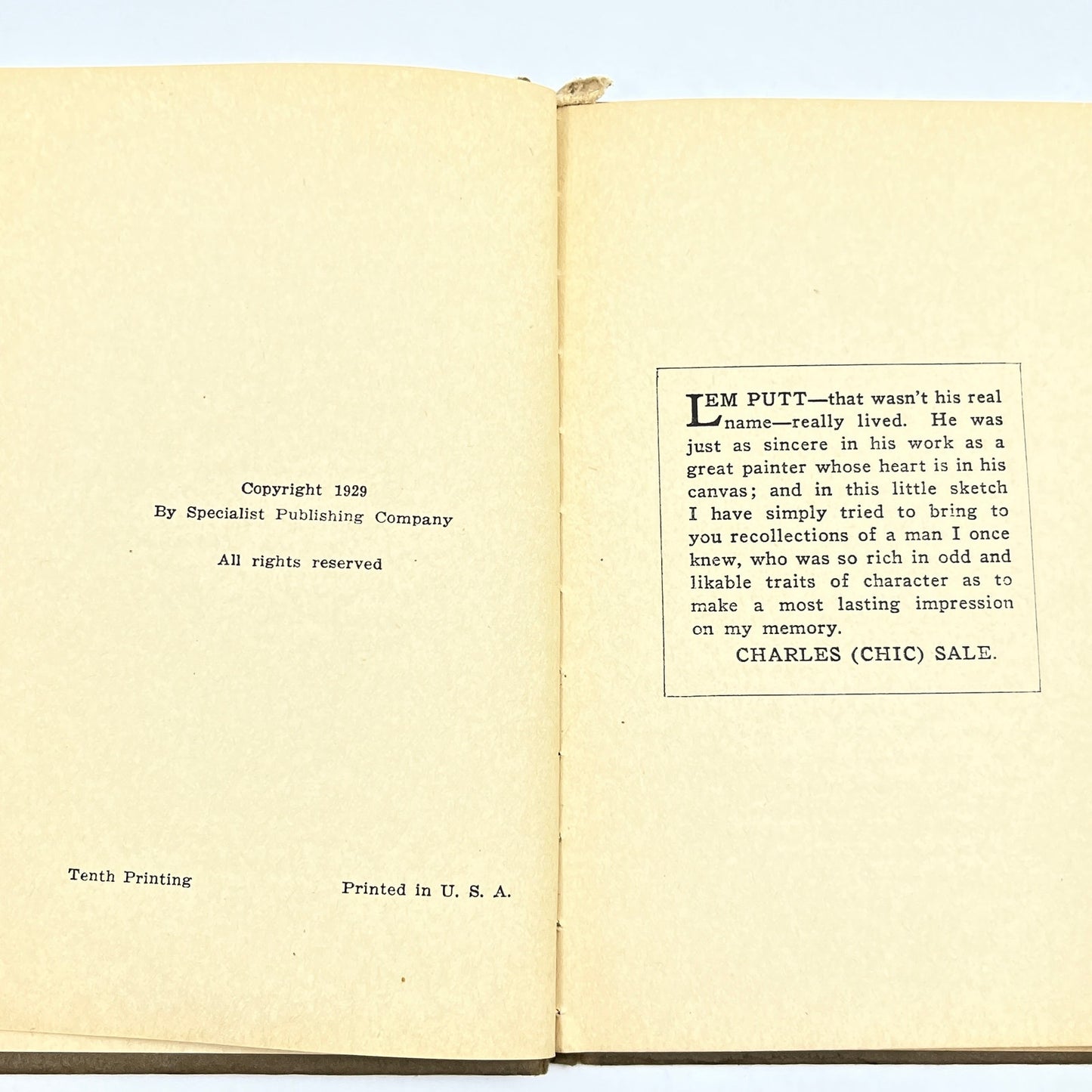 1929 "THE SPECIALIST" By Charles (Chic) Sale Early Humor Book Hardcover H5-3