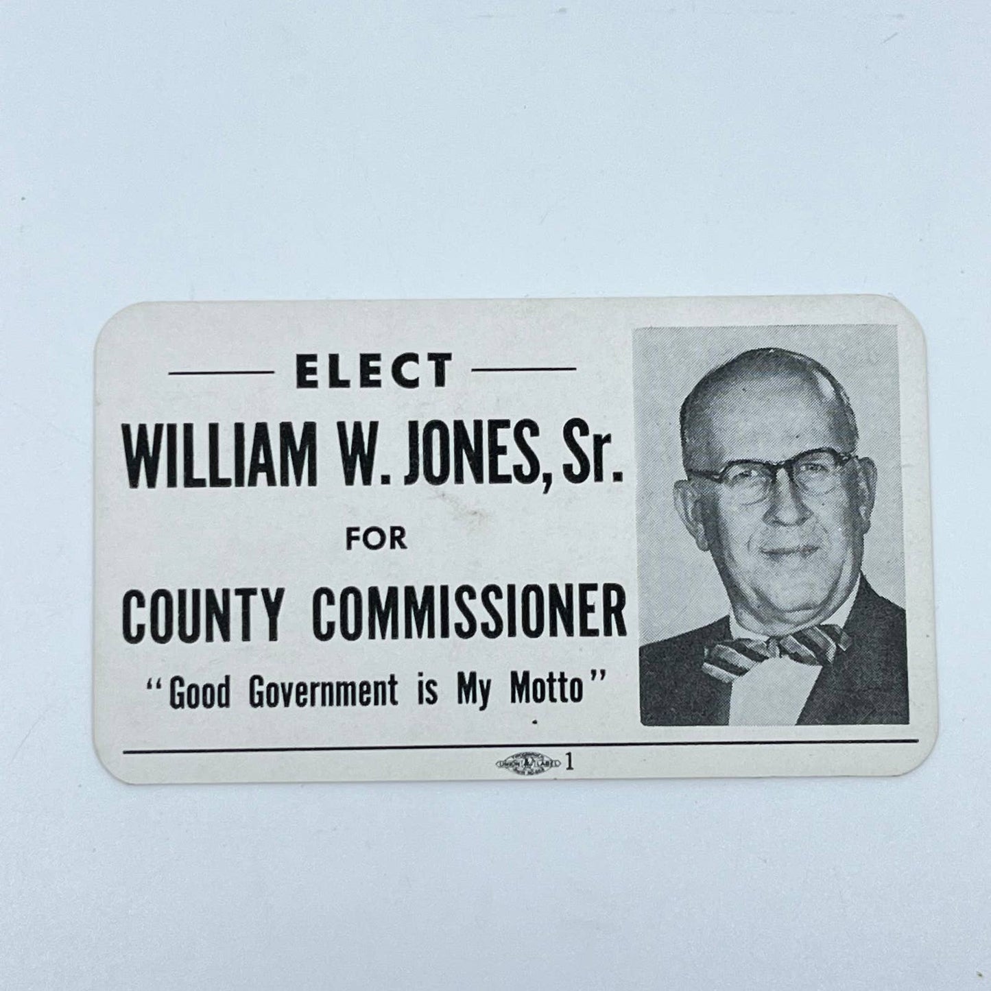 1960s Political Ad Card William W. Jones Sr. For County Commissioner SC3