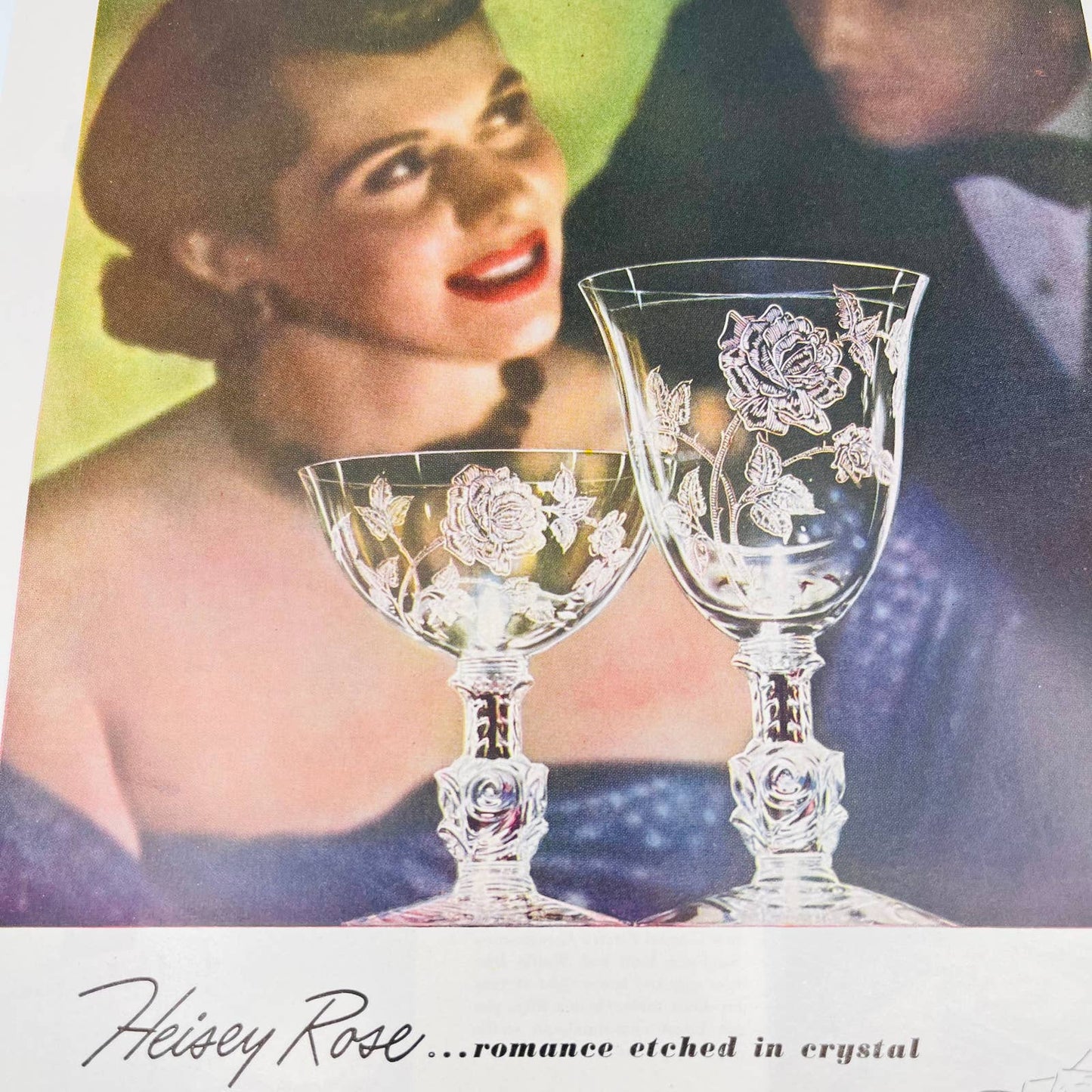 1949 Ad Heisey Rose Hand Wrought Crystal Glassware 12.5 x 9.5” TA8