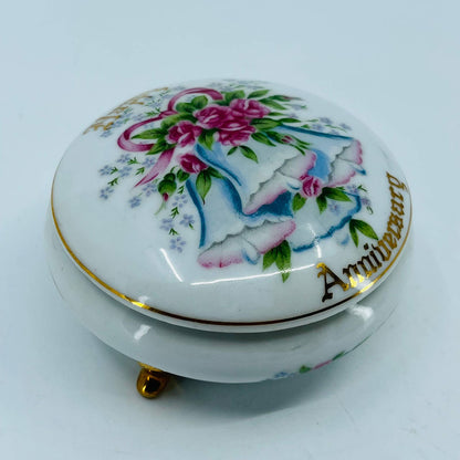 Vintage NORCREST FINE CHINA HAPPY ANNIVERSARY Powder Jar Trinket Box HA-1 TC1