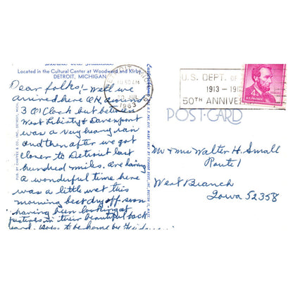 Vintage Postcard - Detroit Art Institute Michigan 1963 P4-6