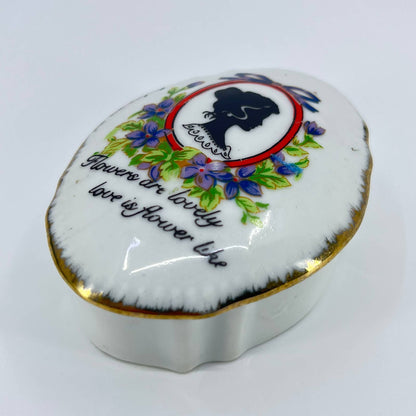 Vintage Porcelain Dresser Trinket Box Silhouette Flowers are Lovely SD1