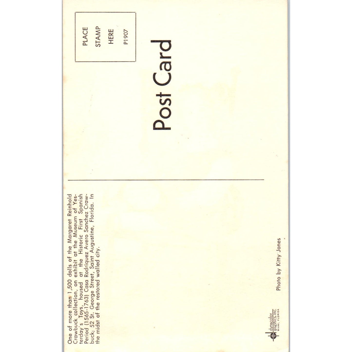 Margaret Reinhold Crawbuck Collection Doll Museum Yesterday's Toys POSTCARD PB5