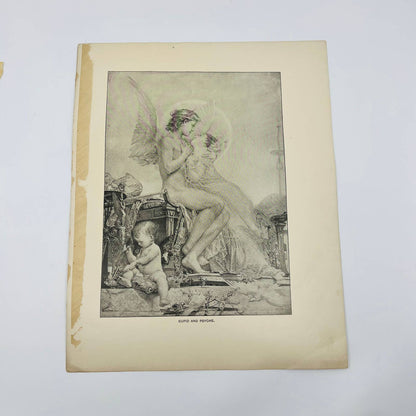 1880s Victorian Art Print Engraving CUPID AND PSYCHE Paul Baudry