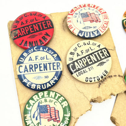 Vintage Carpenter Union Button Lot of 10 U.B. Of C. & J of A A.F. Of L SD6