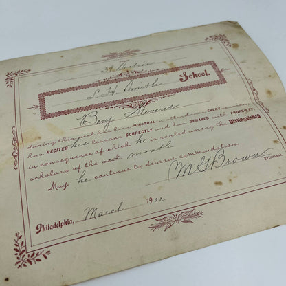 Antique 1901-02  School Commendation Letters L.H. Smith School Philadelphia B6